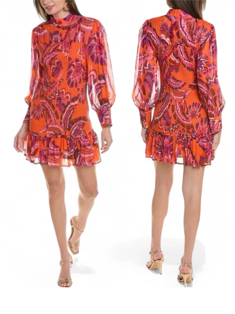 FARM Rio Chevron Forest Orange Mini Dress Size XS